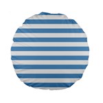 Horizontal Stripes - White and Iceberg Blue Standard 15  Premium Round Cushion