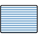 Horizontal Stripes - White and Iceberg Blue Fleece Blanket (Large) (One Side)