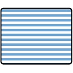 Horizontal Stripes - White and Iceberg Blue Double Sided Fleece Blanket (Medium) (Two Sides)