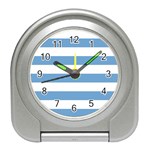 Horizontal Stripes - White and Iceberg Blue Desk Alarm Clock