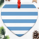 Horizontal Stripes - White and Iceberg Blue Ornament (Heart)
