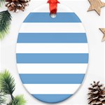 Horizontal Stripes - White and Iceberg Blue Ornament (Oval)
