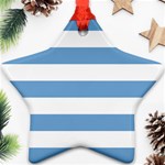 Horizontal Stripes - White and Iceberg Blue Star Ornament (Two Sides)