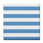 Horizontal Stripes - White and Iceberg Blue Tile Coaster