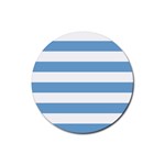 Horizontal Stripes - White and Iceberg Blue Rubber Round Coaster (4 pack)