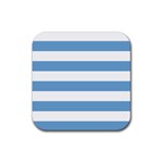 Horizontal Stripes - White and Iceberg Blue Rubber Coaster (Square)