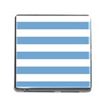 Horizontal Stripes - White and Iceberg Blue Memory Card Reader (Square)