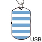 Horizontal Stripes - White and Iceberg Blue Dog Tag USB Flash (Two Sides)