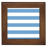 Horizontal Stripes - White and Iceberg Blue Framed Tile