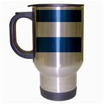 Horizontal Stripes - White and Iceberg Blue Travel Mug (Silver Gray)