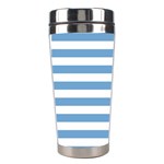 Horizontal Stripes - White and Iceberg Blue Stainless Steel Travel Tumbler