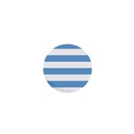 Horizontal Stripes - White and Iceberg Blue 1  Mini Button
