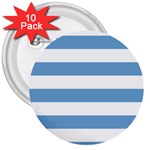 Horizontal Stripes - White and Iceberg Blue 3  Button (10 pack)