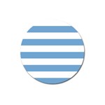 Horizontal Stripes - White and Iceberg Blue Magnet 3  (Round)