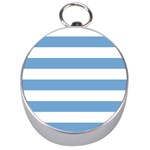 Horizontal Stripes - White and Iceberg Blue Silver Compass