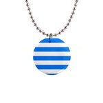Horizontal Stripes - White and Dodger Blue 1  Button Necklace