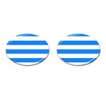 Horizontal Stripes - White and Dodger Blue Cufflinks (Oval)