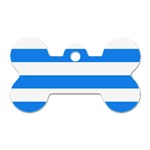 Horizontal Stripes - White and Dodger Blue Dog Tag Bone (One Side)