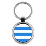 Horizontal Stripes - White and Dodger Blue Key Chain (Round)