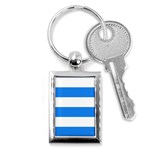 Horizontal Stripes - White and Dodger Blue Key Chain (Rectangle)