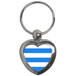 Horizontal Stripes - White and Dodger Blue Key Chain (Heart)