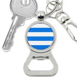 Horizontal Stripes - White and Dodger Blue Bottle Opener Key Chain