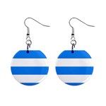 Horizontal Stripes - White and Dodger Blue 1  Button Earrings