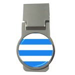 Horizontal Stripes - White and Dodger Blue Money Clip (Round)