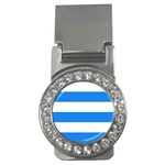 Horizontal Stripes - White and Dodger Blue Money Clip (CZ)
