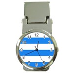 Horizontal Stripes - White and Dodger Blue Money Clip Watch