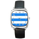 Horizontal Stripes - White and Dodger Blue Square Metal Watch