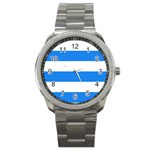 Horizontal Stripes - White and Dodger Blue Sport Metal Watch