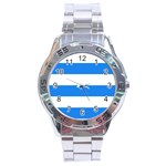 Horizontal Stripes - White and Dodger Blue Stainless Steel Analogue Watch