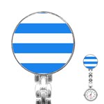 Horizontal Stripes - White and Dodger Blue Stainless Steel Nurses Watch