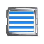 Horizontal Stripes - White and Dodger Blue Mega Link Italian Charm (18mm)