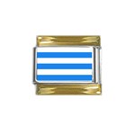 Horizontal Stripes - White and Dodger Blue Gold Trim Italian Charm (9mm)