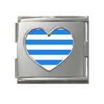 Horizontal Stripes - White and Dodger Blue Mega Link Heart Italian Charm (18mm)