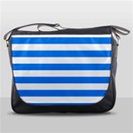 Horizontal Stripes - White and Dodger Blue Messenger Bag
