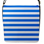 Horizontal Stripes - White and Dodger Blue Flap Closure Messenger Bag (S)