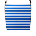 Horizontal Stripes - White and Dodger Blue Flap Closure Messenger Bag (L)