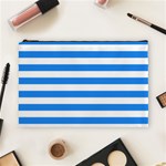 Horizontal Stripes - White and Dodger Blue Cosmetic Bag (L)