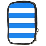 Horizontal Stripes - White and Dodger Blue Compact Camera Leather Case