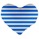 Horizontal Stripes - White and Dodger Blue Large 19  Premium Heart Shape Cushion