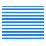 Horizontal Stripes - White and Dodger Blue Double Sided Flano Blanket (Large)