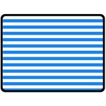 Horizontal Stripes - White and Dodger Blue Fleece Blanket (Large) (One Side)