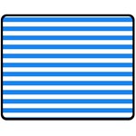 Horizontal Stripes - White and Dodger Blue Double Sided Fleece Blanket (Medium) (Two Sides)