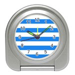 Horizontal Stripes - White and Dodger Blue Desk Alarm Clock