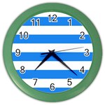 Horizontal Stripes - White and Dodger Blue Color Wall Clock