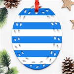 Horizontal Stripes - White and Dodger Blue Oval Filigree Ornament (Two Sides)