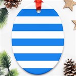 Horizontal Stripes - White and Dodger Blue Ornament (Oval)